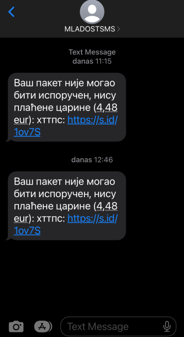 SMS1 Pošta smishing